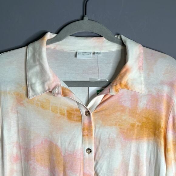 New Directions Yellow and Pink Dip Dye Buttoned Tiered Top Size Large - Picture 3 of 8